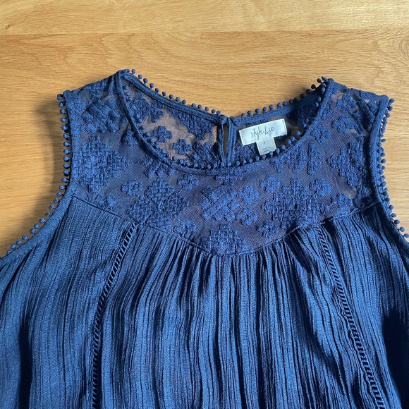 NWOT Style & Co Navy Lace Yoke Dress - Size Small - Picture 2 of 7